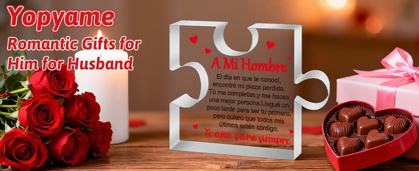 Yopyame Romantic Gifts for Him - Engraved Acrylic Block Puzzle Spanish Romantic Gifts Christmas Gift to My Man Anniversary Valentine's Day Acrylic Keepsake Paperweight Gift for Him Boyfriend Husband