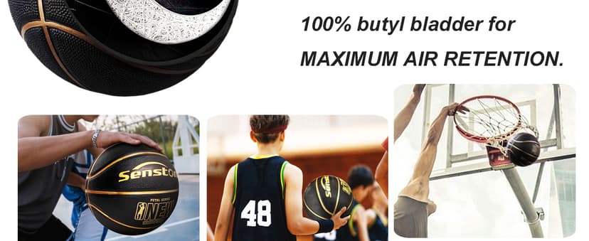 Senston 27.5‘’/29.5'' Basketball Outdoor Indoor Rubber Basketball Ball for Kids/Adult Official Size 5/7 Basket Ball with Pump