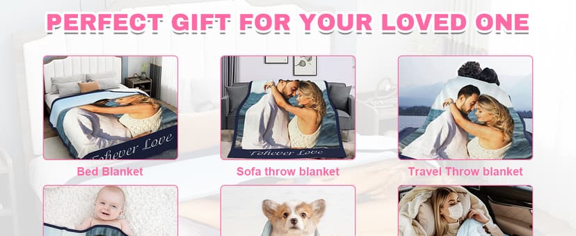 Custom Blanket with Picture Text, Personalized Blanket with Pthotos, Customized Birthday Blanket for Women Christmas Day Gifts Adult Dad Mom Husband Boyfriend Wife