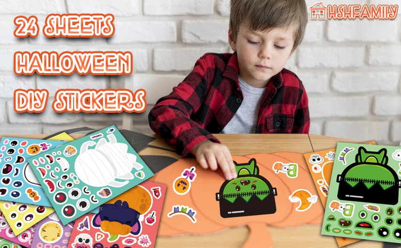 Halloween Party Favors - DIY Crafts Stickers for Kids - Kids Halloween Decorations Gifts Activities Party Supplies(24 Sheets)