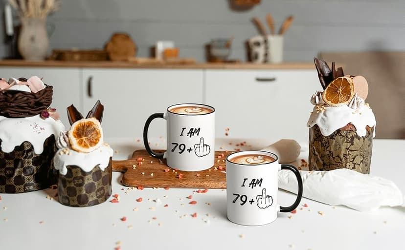 YHRJWN 80th Birthday Gifts for Women Men, I Am 79 Plus Middle Finger Coffee Mug, 80th Birthday Gifts Ideas for Best Friends, Grandma, Grandpa, Best 80 Year Old Gifts for Her Him, Novelty Cup, 11 Oz