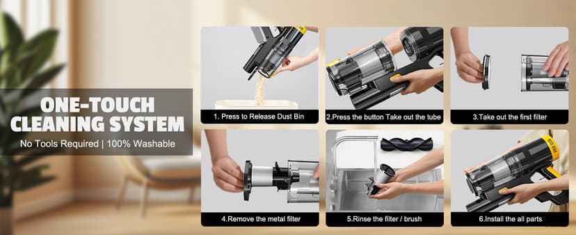 LIVOWALNY Cordless Vacuum Cleaner Compatible with DeWalt 20V Battery, 350W Brushless 40kPa Suction, 0.8L Dual Dust Cup, LED Floor Brush & 180° Flex Wand for Hardwood & Carpet (Battery Not Included)