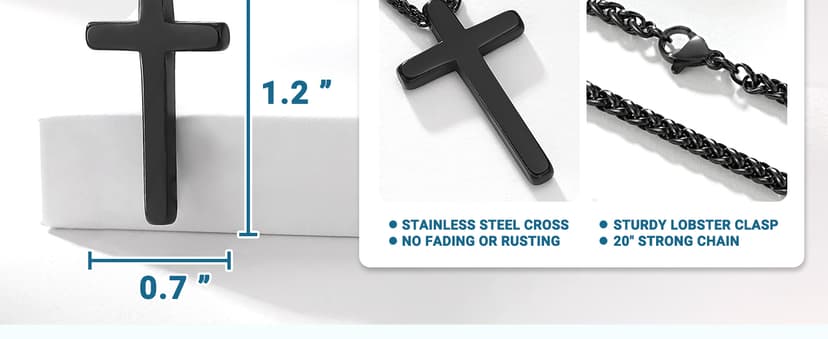 Happy Birthday Gifts for Boys 8-18 Years Old, Black Cross Necklace with Bible Verse Joshua 1:9 for Son, Grandson, Nephew, Friend