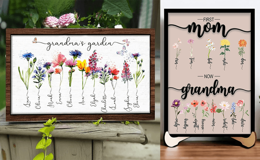 Personalized Mom's Garden Frame Sign With Grandchildren Names and Birth Flower For Mother's Day Gift, Grandma Gifts, Personalized Mother's Day Gift, Custom Grandmas Garden Sign (Style 14)