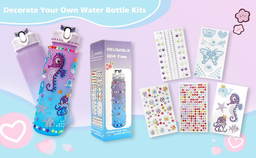 muyurra Christmas Gift for Girls Decorate Your Own Water Bottle Kits for Girls Age 4-12, Girl Water Bottle DIY Arts and Crafts Kits Supplies Christmas Birthday Gifts for Girl 4 5 6 7 8 9 10 Year Old