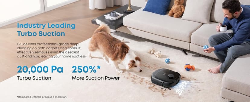 eufy Robot Vacuum E25, HydroJet System with Roller Mop, 20,000 Pa Turbo High Suction, All-in-One Robot Vacuum and Mop Combo for Home, Edge-to-Corner Cleaning, Zero-Tangle Design, AI Obstacle Avoidance