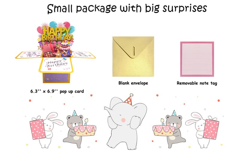 Funny Happy Birthday Pop Up Card, Sweet 3D Birthday Gift Box for Adults and Kids with Envelopes, Unique Handmade Foldable Celebration Cards for Daughter, Son, Mom, Dad, Friend