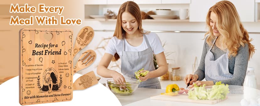 Best Friend Birthday Gifts for Women - “Recipe for a Best Friend” Bamboo Cutting Board Set, Engraved with Inside Jokes & Secrets - Bestie Gifts for Graduation, Long-Distance, Housewarming & Christmas