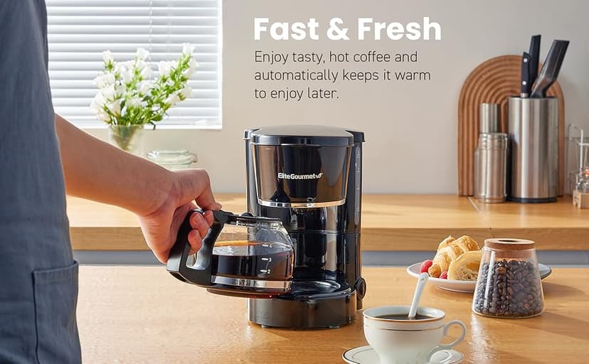 Elite Gourmet EHC-5055 Automatic 5-Cup Brew & Drip Coffee Maker with Pause N Serve Reusable Filter, On/Off Switch, Water Level Indicator