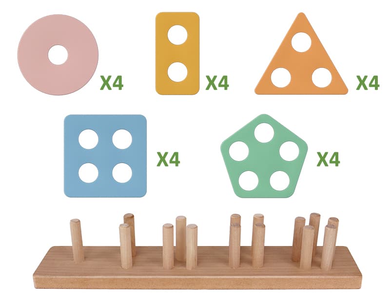 PEBIRA Montessori Toys for 1 2 Year Old, Wooden Sorting and Stacking Toys for Toddlers, Baby Shape Sorter and Color Stacker Blocks for Toddler, Preschool Learning Toy, Gift for 12-18 Month Boys Girls