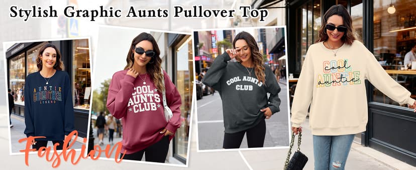 KIDDAD Women's Auntie Sweatshirt Cool Aunt Godmother Legend Crewneck Pullover Top Long Sleeve Graphic Aunts Shirt