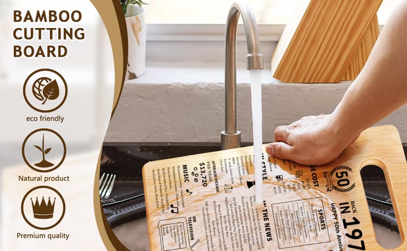 50th Wedding Anniversary Cutting Board Gifts for Women Men Marriage Gifts for Couple 1975 Poster Back In 1975 50th Anniversary Decorations 100% Organic Bamboo Pre Oiled 11"L x 7"W x 0.5"Th