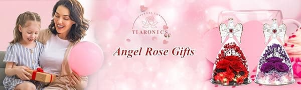 Mothers Day Rose Gifts for Women, Large Angel Figurines with Real Roses, Preserved Real Flower Rose for Her - Red