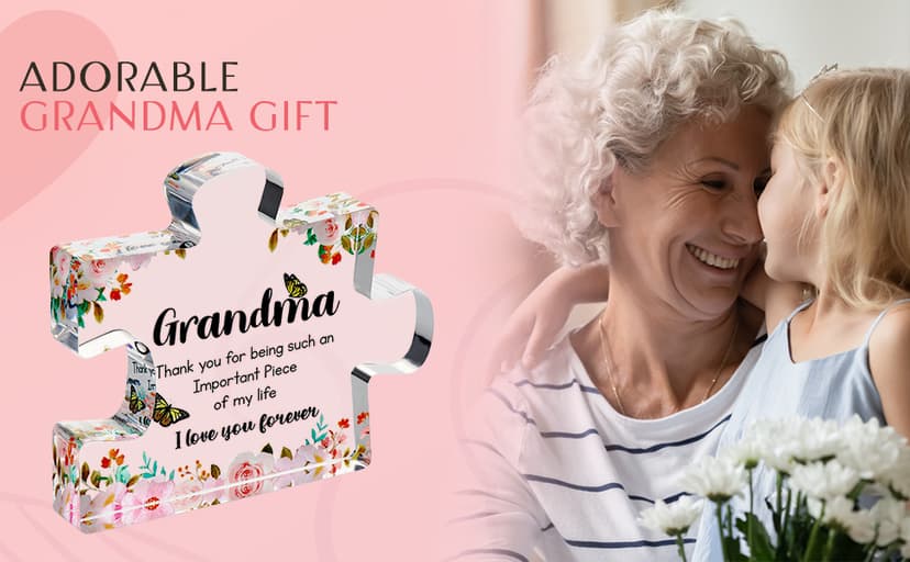 Gifts for Grandma - Engraved Acrylic Puzzle Piece - Mothers Day Adorable Grandma Presents for Birthday, Christmas, Thanksgiving Paperweights - Elegant Decorative Plaque with Lovely Quote - Chic Home