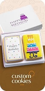 Happy Birthday Gift Basket Custom Sugar Cookies - Happy Birthday Cookies in Gift Box, delivery by Prime - Hand Decorated Kosher Treats for Men, Him, Husband - Bakery & Dessert Gifts as a Birthday Cake