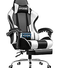 GTPLAYER Gaming Chair, Computer Chair with Footrest and Lumbar Support, Height Adjustable Game Chair with 360°-Swivel Seat and Headrest and for Office or Gaming (White)