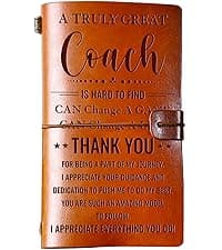 Hiipeenow Coach Appreciation Gifts for Men Women, Leather Travel Journal 140 Pages Presents, Baseball Softball Soccer Basketball Swim Football Coach Gifts, Christmas Birthday Thanksgiving