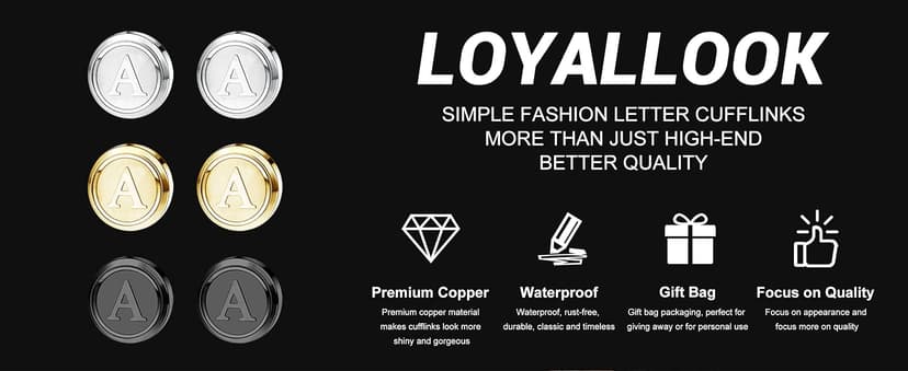 LOYALLOOK Initial Gold Cufflinks for Men Gold Cuff Links Personalized Copper CuffLinks Letter Cufflinks Gift for Groom Husband Father