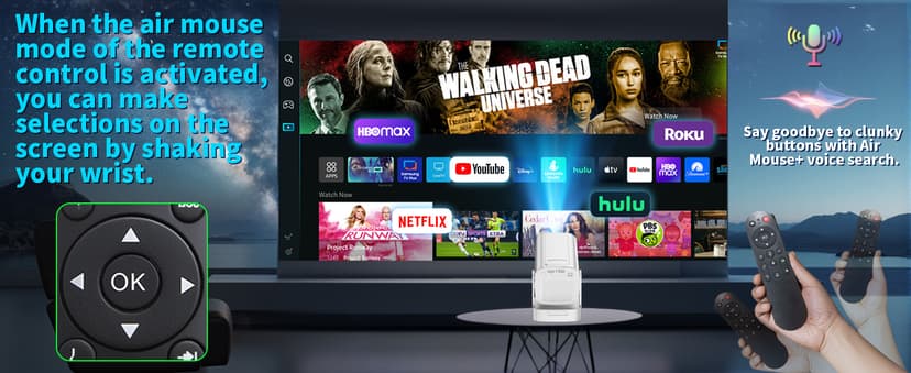 【Built-in Apps】Mini Projector 1080P with WiFi 6 and Bluetooth 5.4, 4K Full HD Projector Features Auto Focus & Keystone, Portable Projector Support 270° Rotatable, Compatible with Phone/HDMI/USB-White