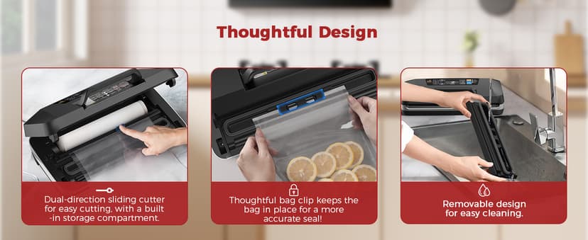 95kpa Vacuum Sealer, Commercial Fully Automatic Food Sealer, Powerful Sealing System, Double Heat Seal, Built-in Cutter and Bag Storage, 1 Roll Bag and 10 Precut Bags