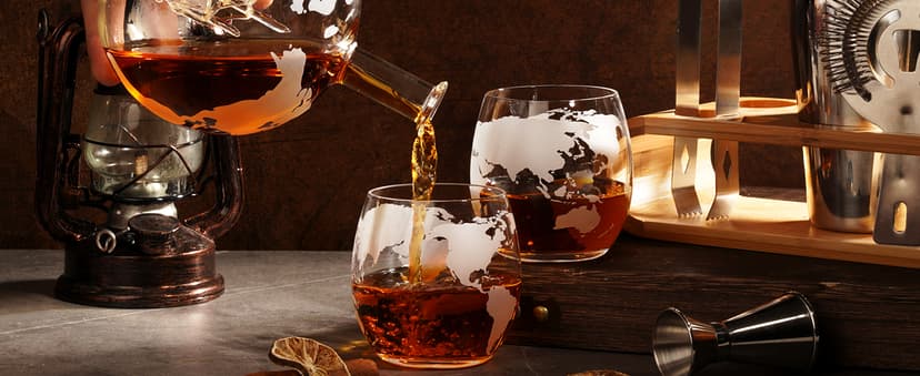 Gifts for Men Dad Husband from Wife Daughter Son, Unique Christmas Anniversary Birthday Gifts for Him, Whiskey Decanter Globe Set with 2 Glasses, Bourbon Scotch Liquor Cool Stocking Stuffers Presents