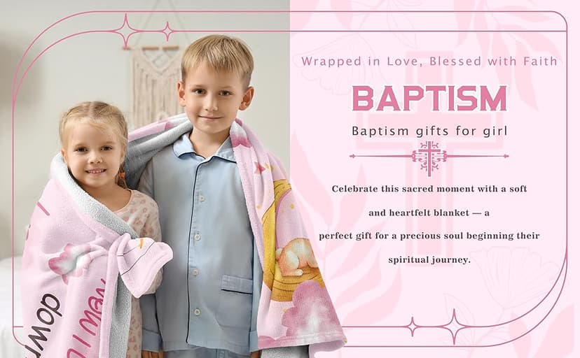 Nicetous Baptism Gifts for Girl Boy Blanket 50x40in, Baptismal Gifts for Women/Kid/Baby Girl, Baptism Favors, Christening Gifts for Girls, Baptism Gift Idea Throw Blanket