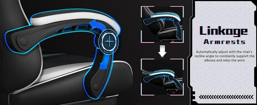 Yaheetech Gaming Chair, Video Game Chair with Massage Lumbar Support and Footrest Height Adjustable Ergonomic Computer Gaming Chair with Swivel Seat and Headrest, Black/White