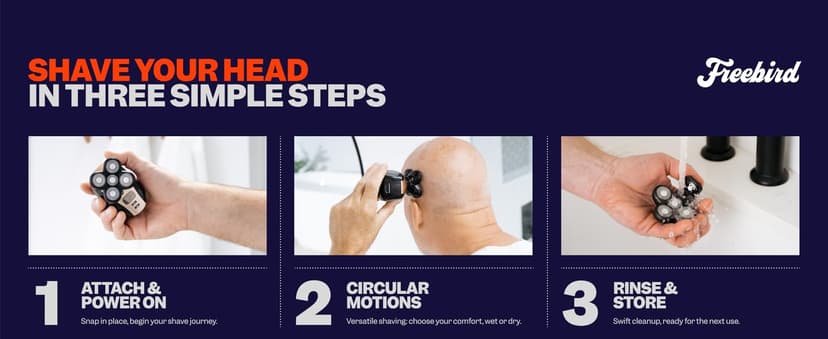 FlexSeries Electric Head & Body Hair Shaver - Mens Cordless Rechargeable Wet/Dry Skull Bald Head Back & Groin Waterproof Razor with Rotary Blades, Clippers, Nose Trimmer, Brush, Massager