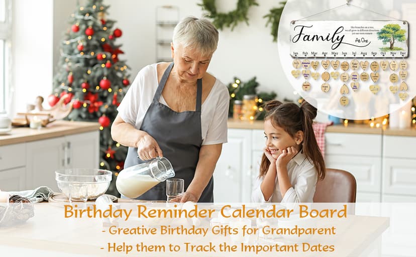 Birthday Gifts for Mom Grandma, Wooden Family Birthday Plaque Reminder Calendar Board Wall Hanging, Grandmother in Law Granny Present for Mothers Day Birthday Christmas Gift, FAMILY Sayings Pattern