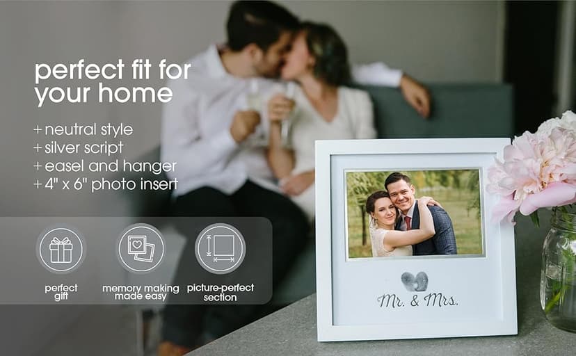 Pearhead Heart Thumbprint Photo Frame and Ink Kit, Wedding Keepsake Registry or Reception Idea, Clean-Touch Pad Included, Bridal Shower Gift, Wall Mount or Tabletop Display, 4x6 Photo, White