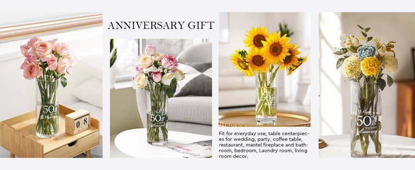 AW BRIDAL 50th Anniversary Wedding Gifts for Couples, 50th Anniversary Decorations for Parents Mom Dad, 50Year Golden Wedding Vase Centerpiece, Friend Sister Birthday Gifts, Flower Vase Home Decor