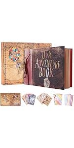 JIMBON Our Adventure Book Scrapbook Photo Album Retro Style Embossed Letter Cover Travel Diary Journal Scrap Book Kit For Couples,Memory Book For Anniversary Wedding