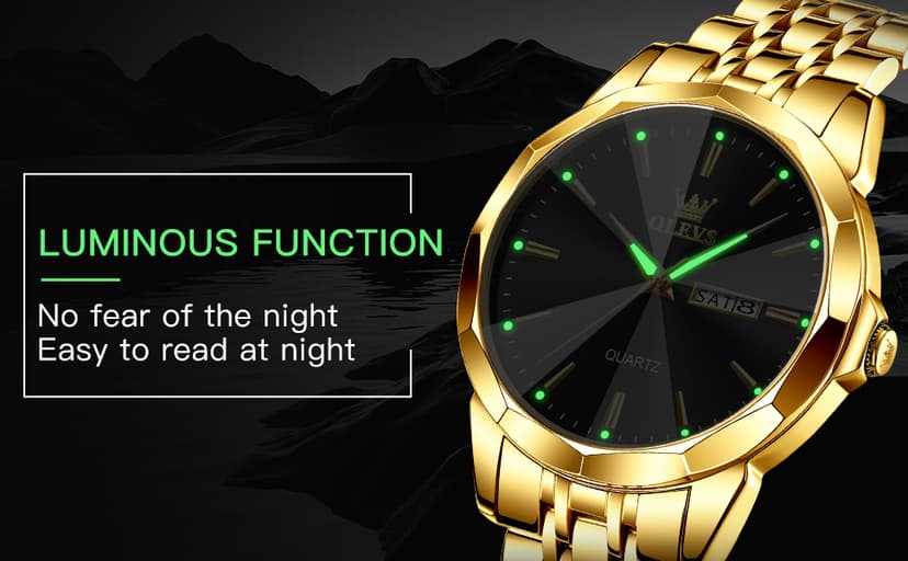 OLEVS Watch for Men Diamond Business Dress Analog Quartz Stainless Steel Waterproof Luminous Date Two Tone Luxury Casual Wrist Watch