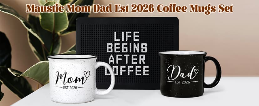 Maustic Mom and Dad Mugs, New Parents Gifts for Couples, New Mom and Dad Est 2026 Gifts for Expecting First Time Parents, 15 Oz