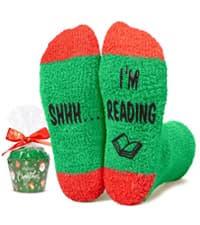 Book Lover Gifts - Funny Reading Teacher Socks for Readers Women Men With Greeting Card