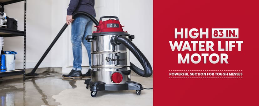 Vacmaster VOC812SF 1101 8-Gallon Premium Stainless Steel Wet/Dry Vacuum, Red Edition, 8 Gal
