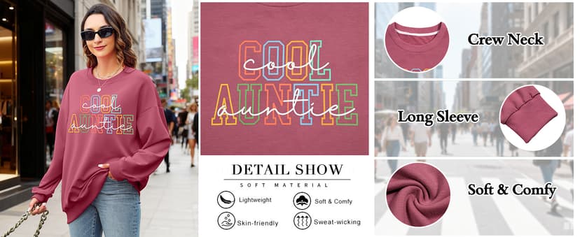 KIDDAD Women's Auntie Sweatshirt Cool Aunt Godmother Legend Crewneck Pullover Top Long Sleeve Graphic Aunts Shirt