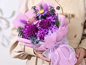 Waipfaru Preserved Flowers, Purple Fresh Bouquet with Gift Box, Flowers for Delivery, That Last 1-3 Years, Forever Flowers for Women Birthday Gift, Anniversary, Teacher, Mother Day
