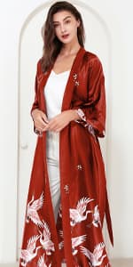 BABEYOND Kimono Robe Cover up with Box Long Floral Satin Sleepwear Silky Bathrobe Bachelorette Robe