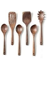 Gudamaye 7-Piece Brown Pakkawood Utensils Set – Sturdy, Eco-Friendly, Wooden Spoons for cooking, Wooden Utensil for cooking, Wooden Kitchen Tool, Home & Kitchen Gifts for Men and Women