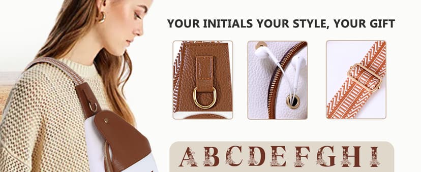Personalized Crossbody Bag for Women Leather Sling Bags with Initial Letter Chest Bag for Travel, Gift for Mom Wife