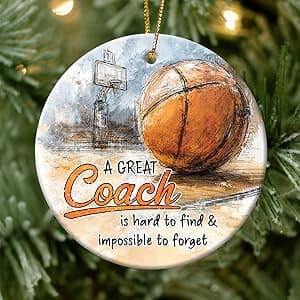 Basketball Coach Appreciation Gifts 2025 - Basketball Coach Christmas Ornament, Ceramic Sports Ornaments for Christmas Tree, Thank You Gifts for Mentor from Basketballs Athletes Team