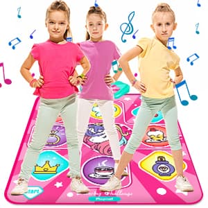 Unicorn Dance Mat, Dance Mixer Rhythm Step Play Mat, Pink Dance Pad with LED Lights, Adjustable Volume, Built-in Music, 5 Game Modes, Xmas B-Day Gifts for 3-12 Years Old Girls Toys