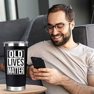 30th, 40th, 50th and 60th Birthday Gifts for Men, Dad from Son, Daughter, Wife - Gag Gifts For Men, Grandpa - Cool Old Man Gift, Old Lives Matter Tumbler 20oz - Funny Christmas Gifts