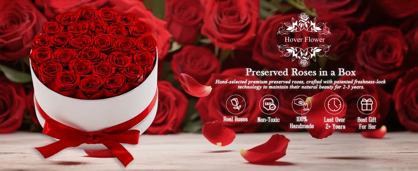 27 Forever Roses in Luxury White Box, Eternal Real Roses Gift for Women, Preserved Flowers for Delivery Prime, Anniversary, Valentine's Day, Birthday for Her (Red)