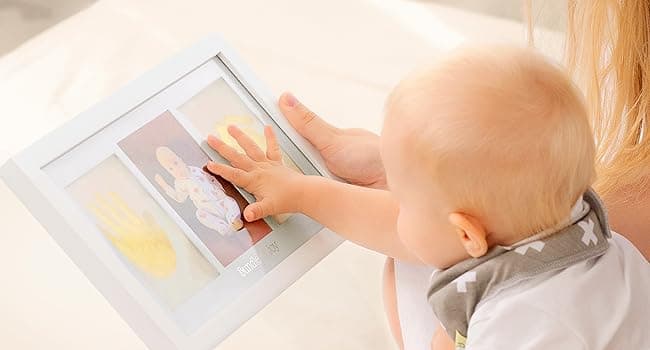 Baby Hand and Footprint Kit - Clay Handprint Keepsake Frame, Newborn Nursery Picture Frame, Personalized New Mom Gifts for Baby Shower & Registry (Alpine White)