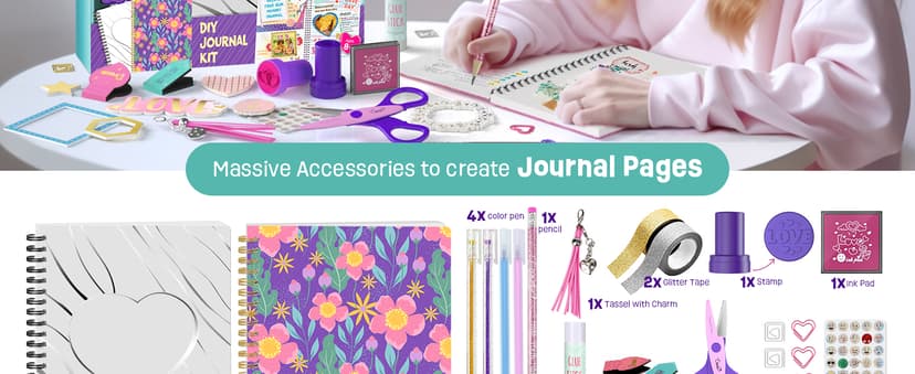2-Pack DIY Journal Kit for Girls -Christmas Birthday Gifts for Girls 8 9 10 11 12 13 14 Years Old - Arts & Crafts for Teens Trendy Stuff - Scrapbook & Diary Supplies Toys Set