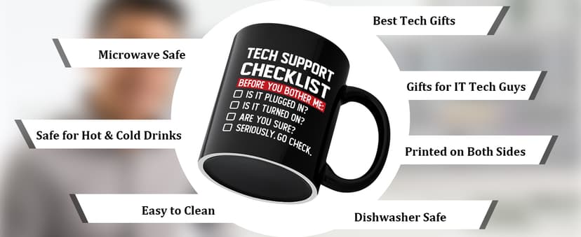YHRJWN Tech Support Gifts Checklist Mug, Christmas Gifts for IT Tech Guys, Technicians, Programmers, Funny Gift for IT Lovers, Engineers - Computer Geek Novelty Cup Coffee Mug 11 Oz