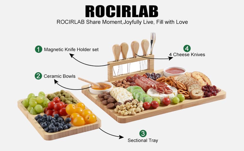 Bamboo Charcuterie Boards (23"×11"×0.8") and Knife Set, Lightweight Cheese Board and Platter, Unique Gift for Housewarming, Anniversary & Wedding, Mother's Day and Christmas for Women…