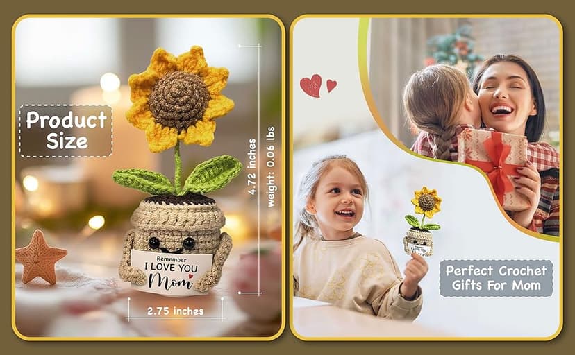 Mini Birthday Gifts for Mom, Mom Gifts from Daughters Remember I Love You MOM, Handmade Crochet Cute Small Sunflower Gifts, Gift for Mom from Daughter, Son, Mothers Day for Mom
